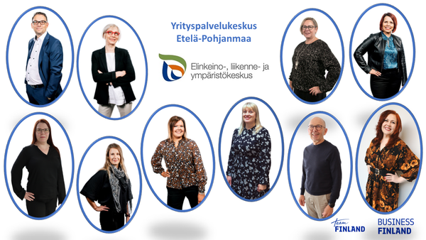 Kuvassa on kymmenen henkilöä. Henkilöt on aseteltu soikeisiin kehyksiin ja pukeutuneet erilaisiin asuihin. Ihmiset ovat yritysasiantuntijoita. Kuvan yläosassa lukee 