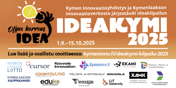 Ideakymi-kilpailun ja järjestäjien logot yhdessä kuvassa. 