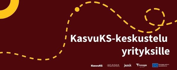 KasvuKS-keskustelu yrityksille. Logot: KasvuKS, Gradia, Jamk, Yrittäjät, Euroopan unionin osarahoittama.