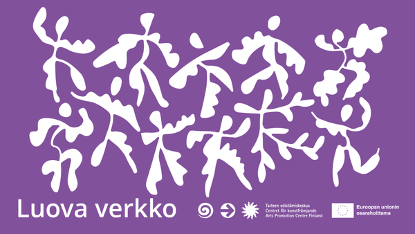 Kuvassa on Taiken Luova verkko-hankkeen logo. Kuvassa on Taiken (Taiteen edistämiskeskus) ja Euroopan unionin osarahoittama hanke -logot