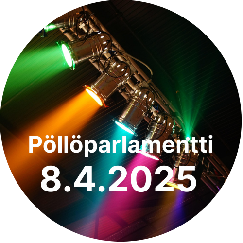 Värivalospotit, joiden päällä lukee Pöllöparlamentti 8.4.2025. 