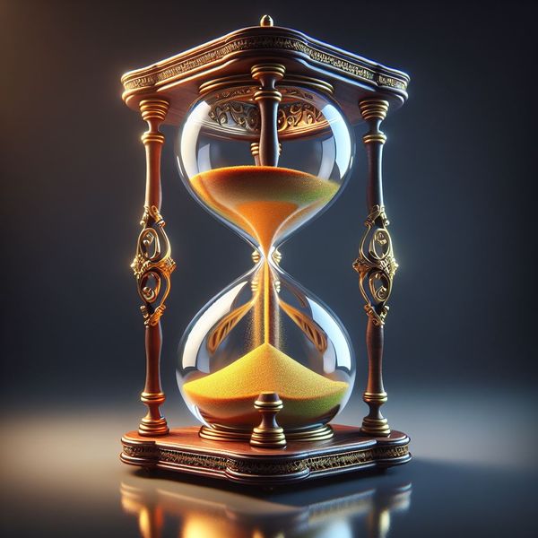 Tiimalasi, jossa hiekka valuu vähiin.