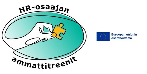 Kuvassa lukee HR-osaajan ammattitreenit. Kuvassa on myös Euroopan unionin osarahoittama -logo