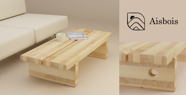 Aisbois Oy:n valmistama puinen olohuoneen pöytä