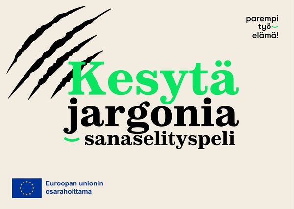 Kuvassa teksti kesytä jargonia -sanaselityspeli