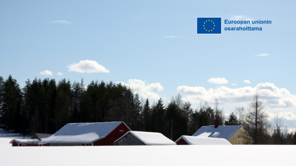 Talvimaisema. EU-lippu-logo