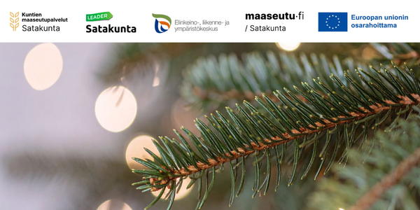 Logoja: Kuntien maaseutupalvelut Satakunta, Leader Satakunta, Satakunnan ELY-keskus, Maaseutu.fi/Satakunta ja Euroopan unionin osarahoittama. Naisia kukkivalla pellolla raparperit käsissään.