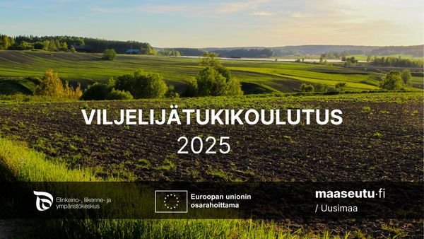 Viljelijätukikoulutus 2025 mainoskuva EU-logolla.