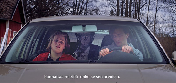 Kuvakaappaus nuorten liikenneturvallisuuskampanjan videosta.