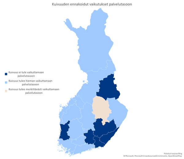 Kuvassa on esitetty karkealla tasolla kuivuuden ennakoidut vaikutukset palvelutasoon