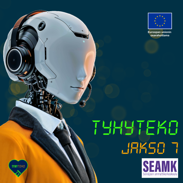 Kuvassa robotti ja teksti Tyhyteko jakso 7